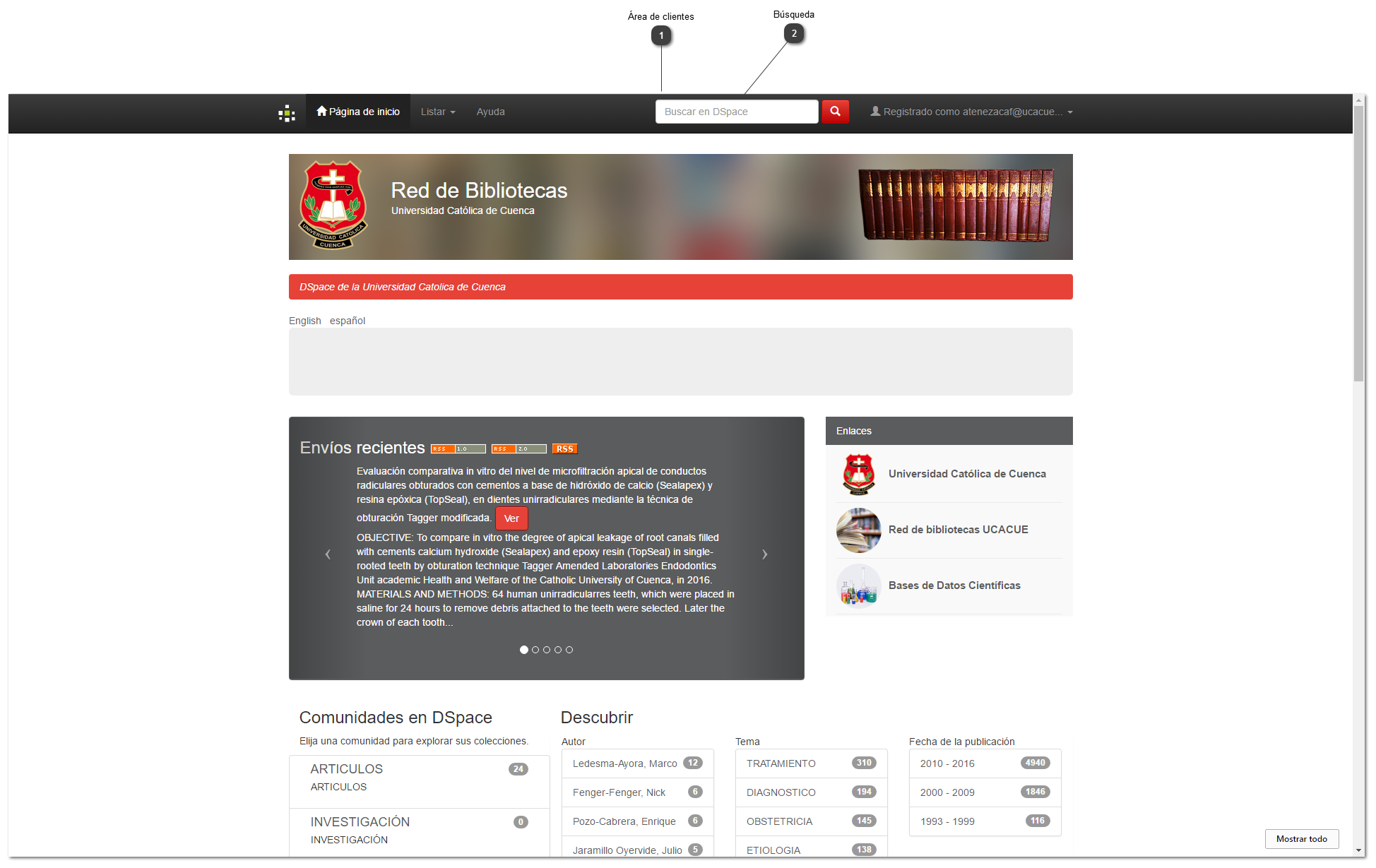 Ventana DSpace de la Universidad Catolica de Cuenca: Principal